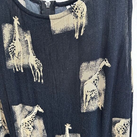 Vintage 90's Black Crinkle Safari Giraffe Theme Sleeveless Maxi/Midi Dress 8 - Picture 7 of 10